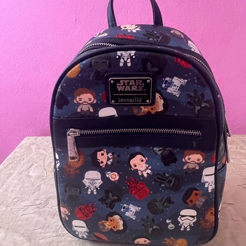 L Loungefly Star Wars Chibi AOP Mini Backpack Disney Parks Leia R2 Stormtrooper
